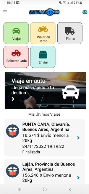 Pantalla Inicial Pasajero